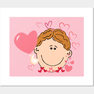 Pink heart from cute man cartoon Posters and Art